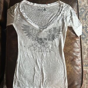 Aqua VI  Women's White Skull Graphic Tee